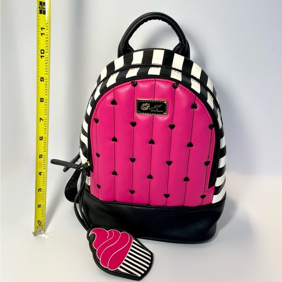 Betsey Johnson Pink Black White mini backpack bag - Picture 11 of 12